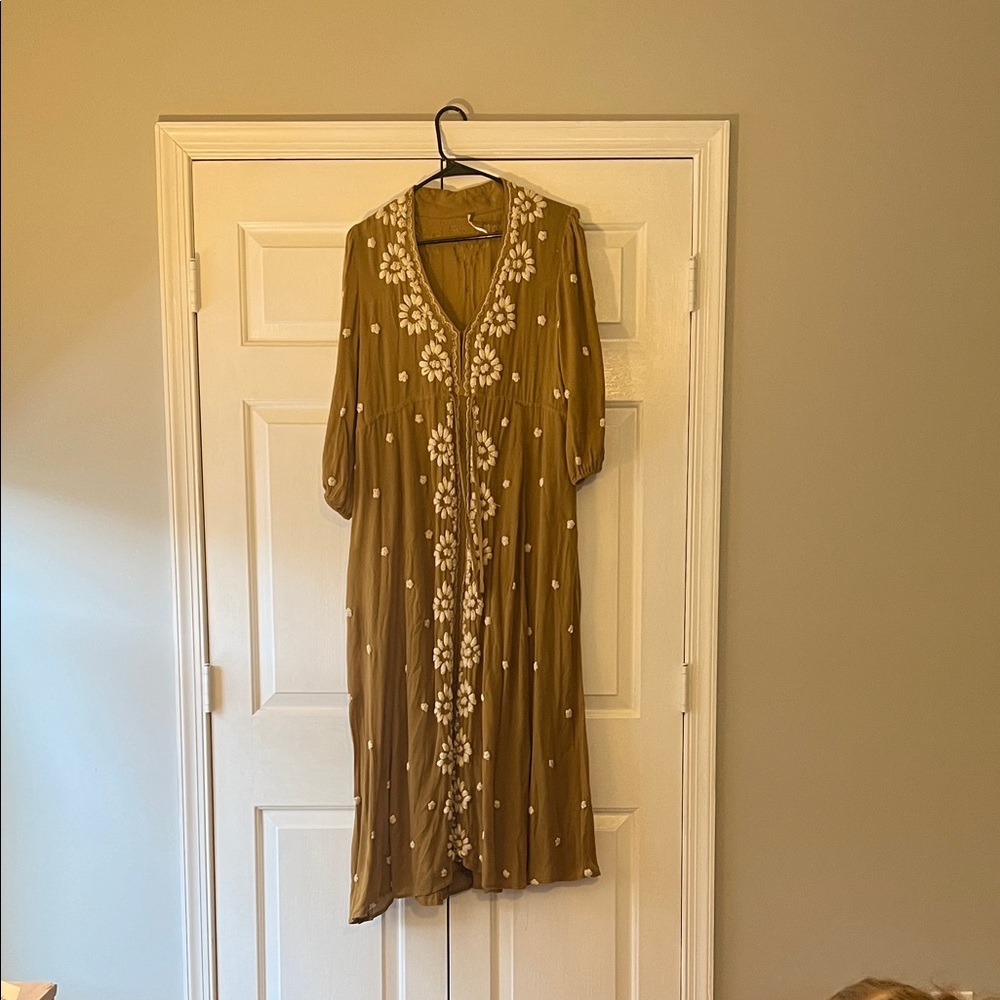 Embroidered Olive Green Dress